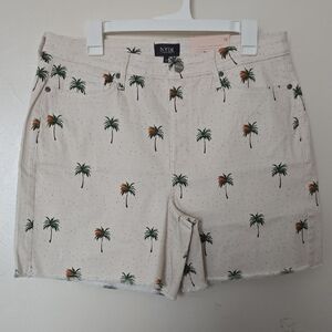 NYDJ Cirque Des Palmes Women's Tan Palm Print Jean Shorts Sz 12